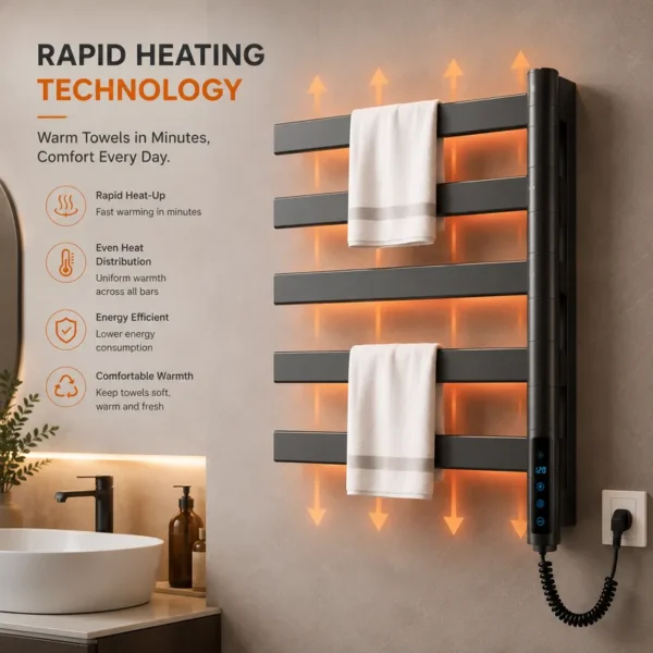Mounted Electric Towel Warmer, Wall, 180°, Aluminum, Stainless - view 5