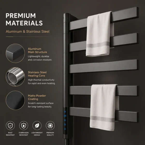 Mounted Electric Towel Warmer, Wall, 180°, Aluminum, Stainless - view 6