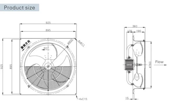 Noise Industrial Waterproof Fan, SANXIN, 750W, 380V, 950RPM - view 3