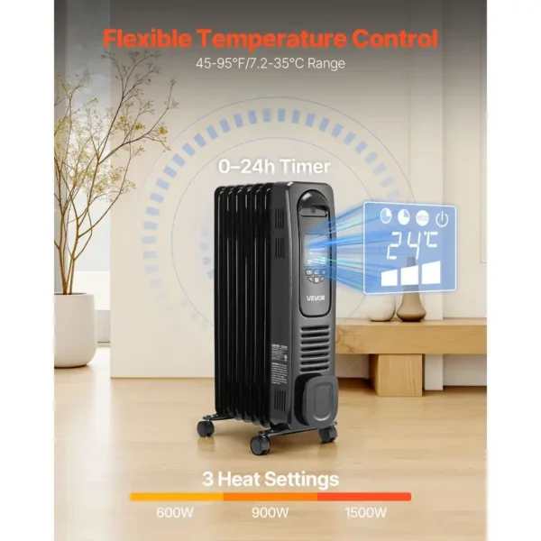 Oil-filled Radiator, 1500W, LED, Portable - view 4