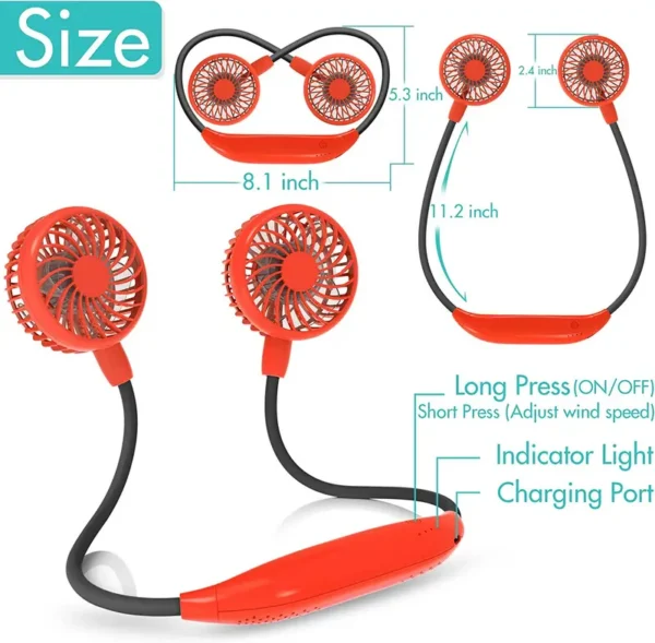 Operated Portable Neck Fan, 2600mAh, 6-Speed, USB - view 6