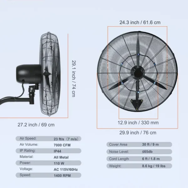 Oscillating Wall-mounted Misting Fan, 24-Inch, Waterproof - view 6