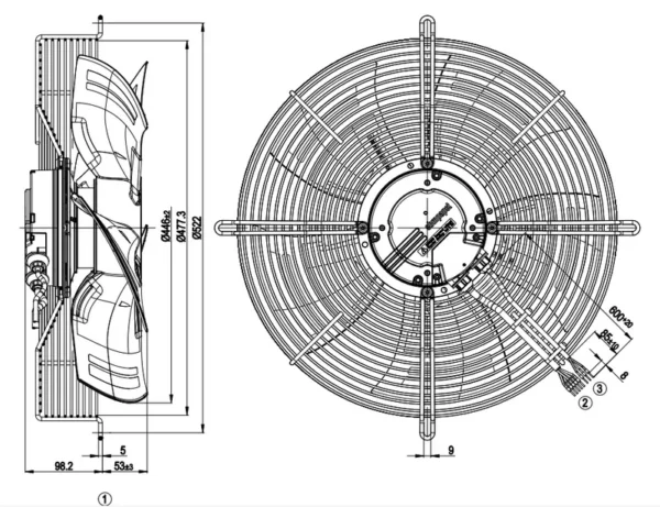 Outer Rotor Axial Fan, S3G450-LL07-M7/M, 380-480V, 0.85A, 530W - view 3