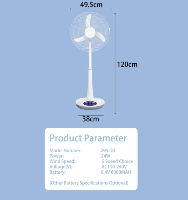 Pedestal Fan, 6.4V, 6000MAH, LiFePO4, LED - view 2