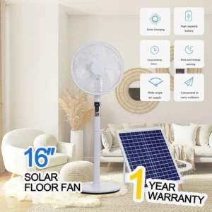 Pedestal Fan, Plastic, Solar, 16 Inch, DC Motor