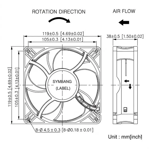Plastic Blades Ball Bearing, D12038-K3, 120x120x38mm - view 2
