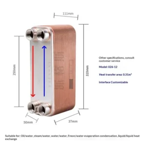 Plate Heat Exchanger, Copper, Stainless, Steel, B3-026