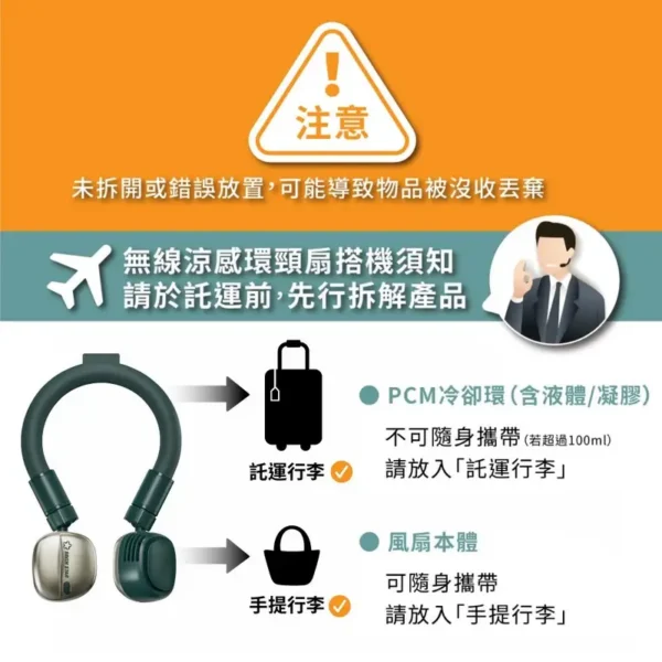 Portable Bladeless Neck Fan, PCM, Battery, Plastic - view 3