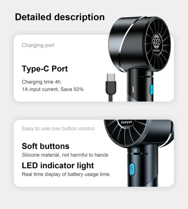 Portable Mini Handheld Fan, Battery, Plastic - view 6
