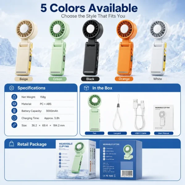 Portable Waist Clip Fan, 5 V, 5W - view 6