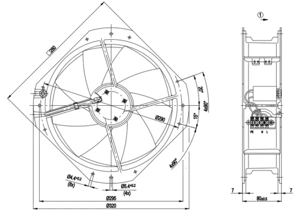 Power Axial Cooling Fan, 230V, 115W, W2E250-CE65-01, 250mm - view 3