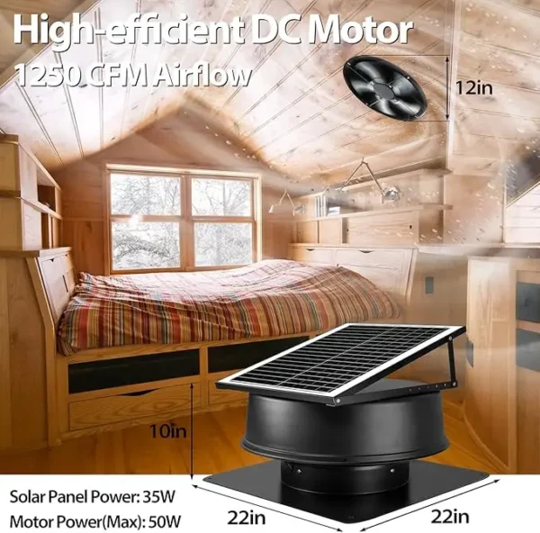 Powered Axial Flow Fan, 35W, Solar, Roof - view 4