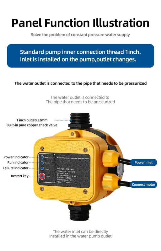 Pressure Switch Water Pump, IP65, 220V-240V, Plastic - view 2
