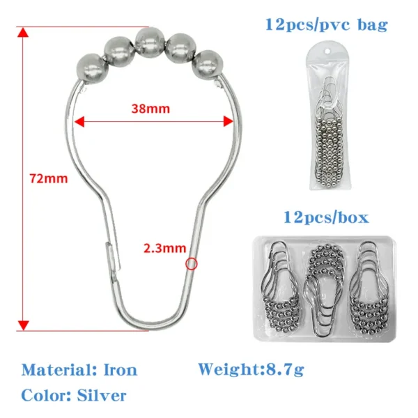 Proof Eco-friendly Shower Curtain, Iron, Curtain Hooks - view 2