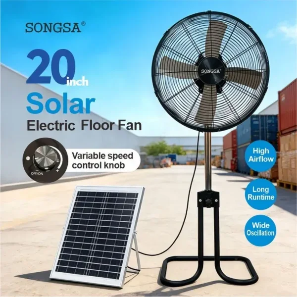 Rechargeable Electric Standing Fan, Solar, 15W, Plastic