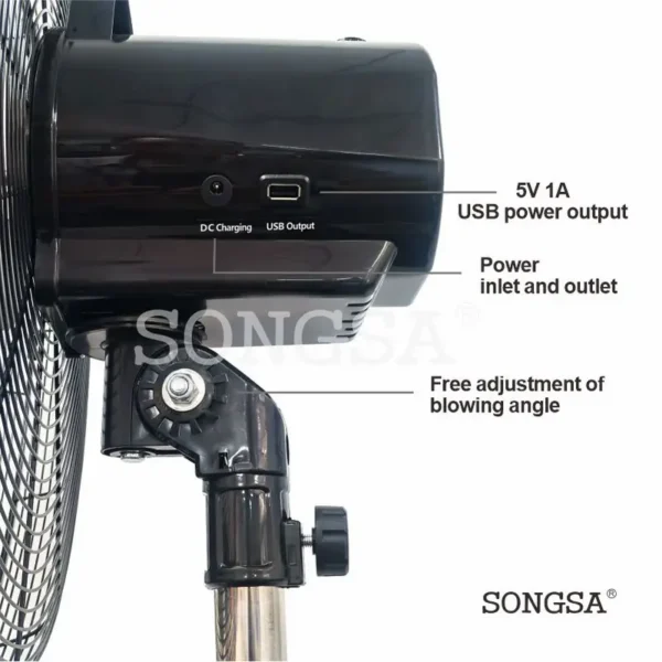 Rechargeable Electric Standing Fan, Solar, 15W, Plastic - view 3