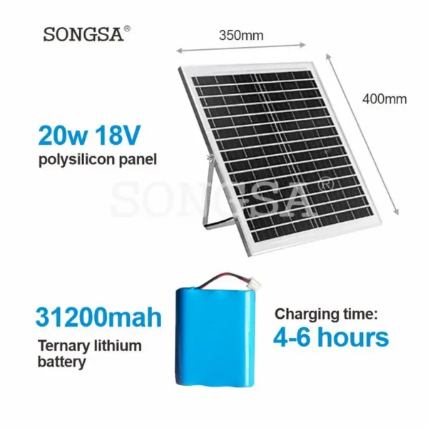 Rechargeable Electric Standing Fan, Solar, 15W, Plastic - view 5