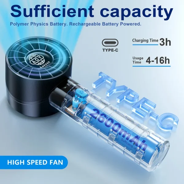 Rechargeable Fan, Portable, Battery, Plastic - view 3