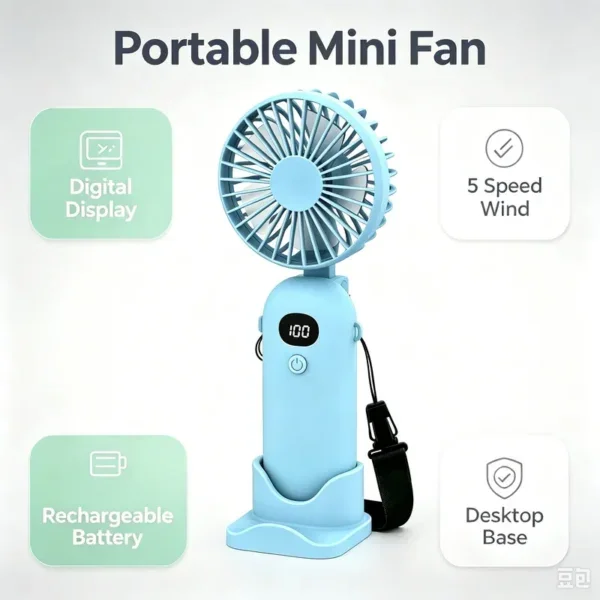 Rechargeable Handheldneckband Mini Fan, Portable, 2000mAh