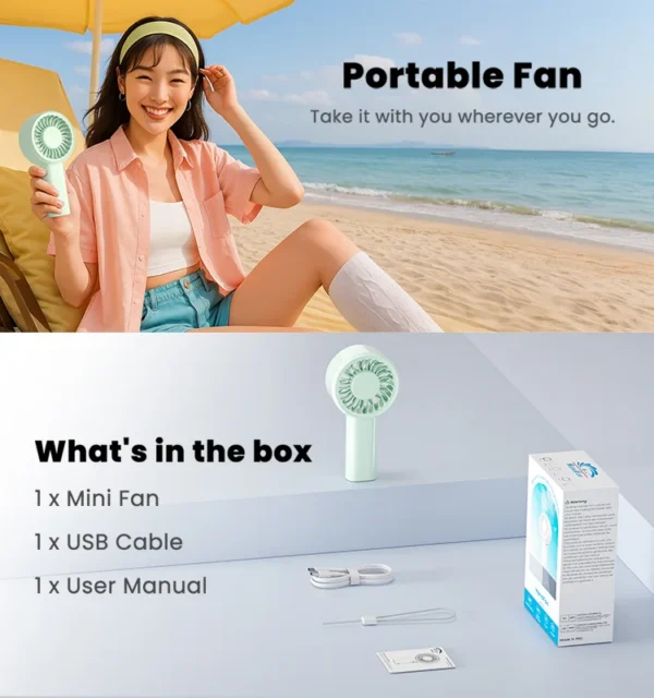 Rechargeable Lightweight Handheld Fan, 2000mAh, 5-Speed - view 6