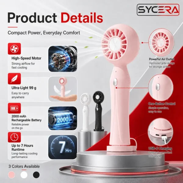 Rechargeable Mini Handheld Fan, 2000mAh, USB, 99g - view 2
