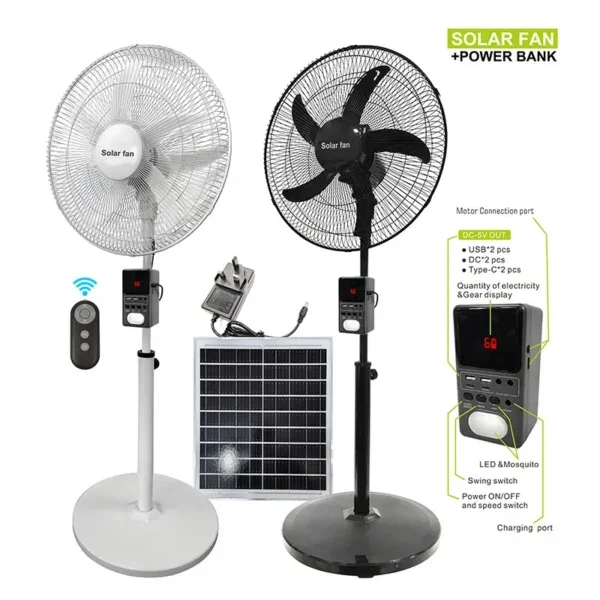 Rechargeable Solar Stand Fan, 12V, 25W