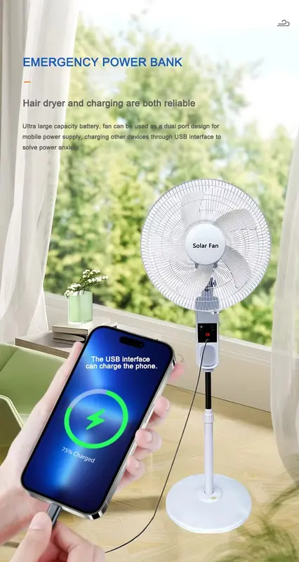 Rechargeable Solar Stand Fan, 12V, 25W, ABS - view 4