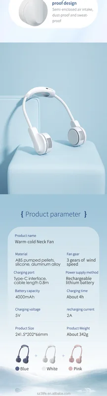 Semiconductor Refrigerating Neck Fan, Portable, 4000mAh - view 6