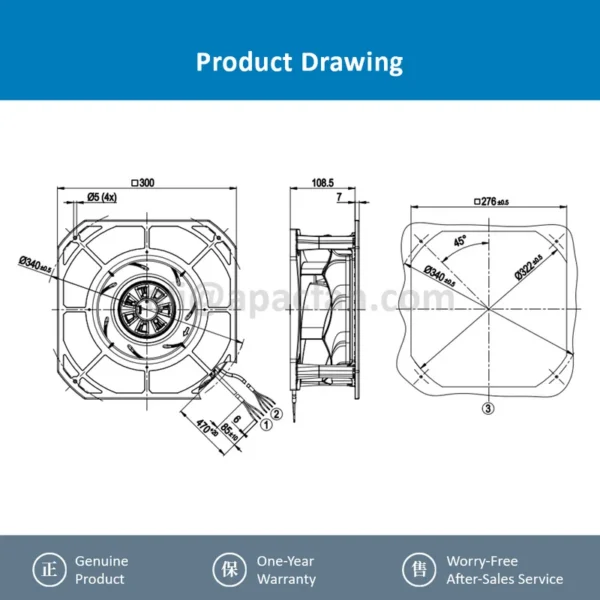 Servo Spindle Motor, K3G250-RF51-10, 240V, 1.35A, 170W - view 4