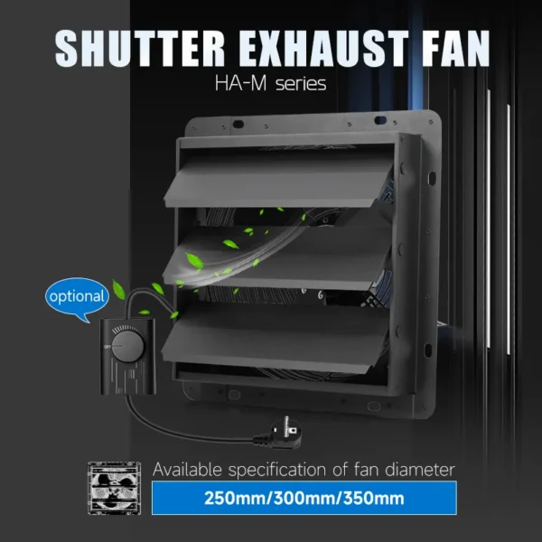 Silent Shutter Exhaust Fan, 350mm, 100-120V, Wall, Aluminum - view 2