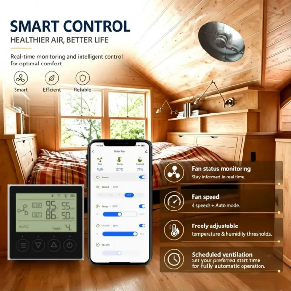 Solar Attic Exhaust Fan, 2284CMH, 4 Adjust Speed - view 4
