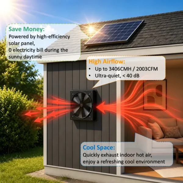 Solar Attic Fan, 60W, Wall, 24V - view 2