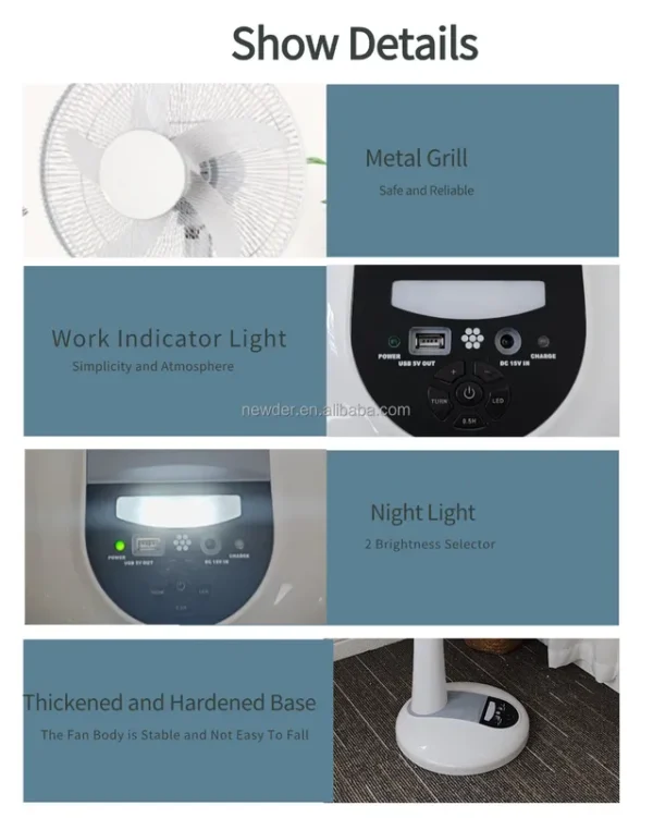 Solar Electric Floor Fan, LED, 35W, Plastic - view 2