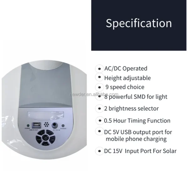Solar Electric Floor Fan, LED, 35W, Plastic - view 3
