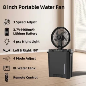 Solar Fan, 8", Portable, LED, 8 Inch Mist Fan, 35 W, Plastic