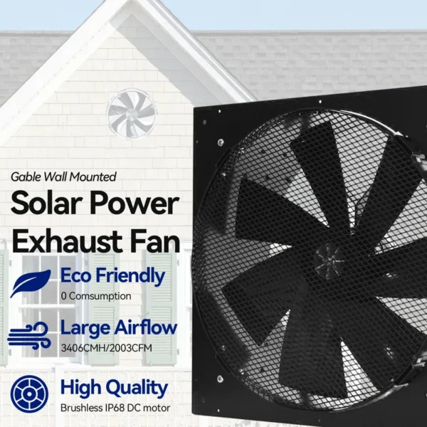 Solar Gable Vent Fan, 60W, Steel, Aluminum - view 2
