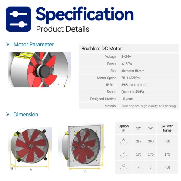 Solar Gable Vent Fan, 60W, Steel, Aluminum - view 6