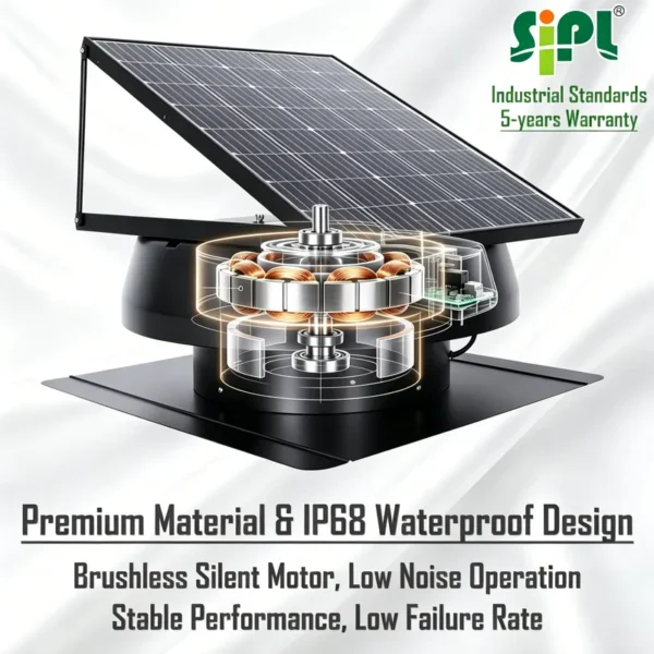 Solar Powered Attic Fan, IP68, Waterproof, 60W, Roof - view 2