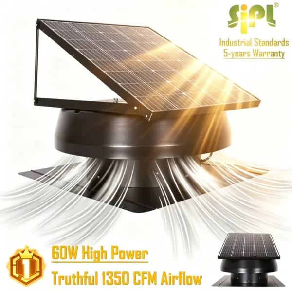 Solar Powered Attic Fan, IP68, Waterproof, 60W, Roof - view 4