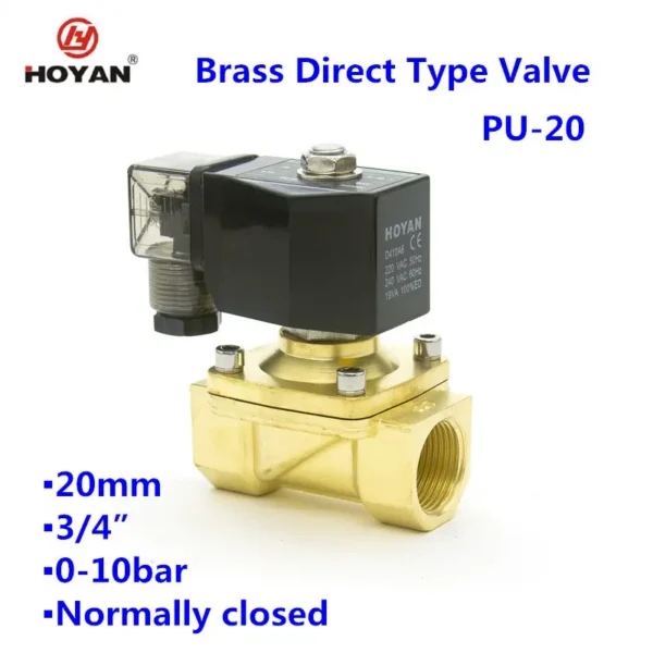 Solenoid Valve, 3/4inch, 20mm, 10bar, Brass - view 2