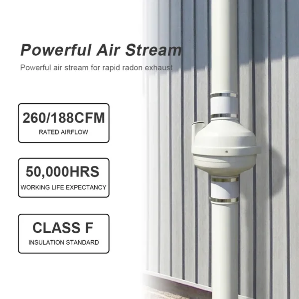 Speed Plastic Radon Fan, DCFAIR, 260/188CFM, Centrifugal, Wall - view 5