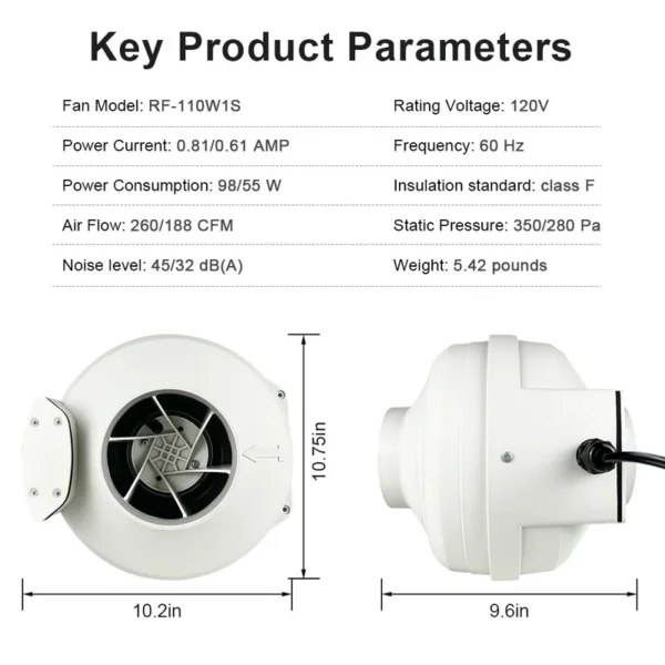 Speed Plastic Radon Fan, DCFAIR, 260/188CFM, Centrifugal, Wall - view 6