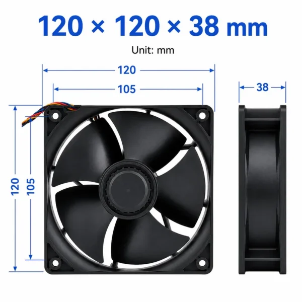 Speed Violent Cooling Fan, DC12V, 3A, V12E12BS2B5-07, 120mm - view 3