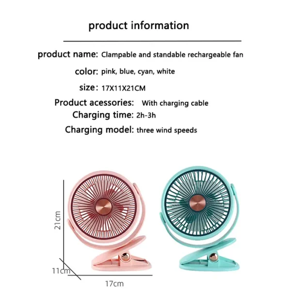 Speeds Rechargeable Fan, USB, Plastic - view 3