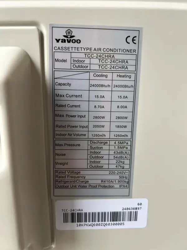 Split Cassette Air Conditioner, 24000btu, 220-240V - view 4