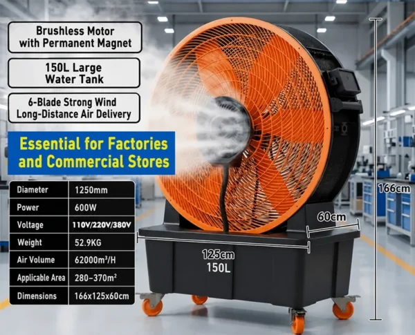 Standing Mobile Misting Fan, 1250mm, Plastic, PMSM - view 2