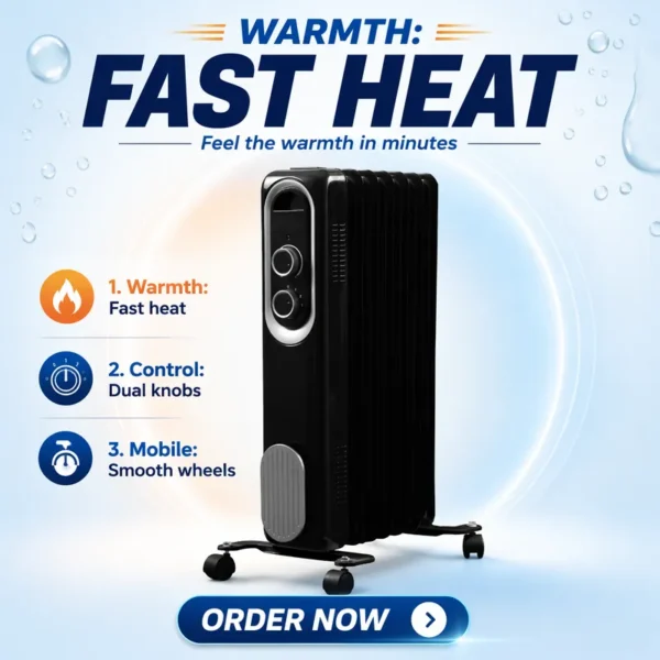 Standing Oil Filled Radiator, 11Fins, 2000 W, Metal - view 2