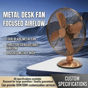 Table Fan, 10-inch, 4-Aluminum-Blade, 3-Speed, Copper