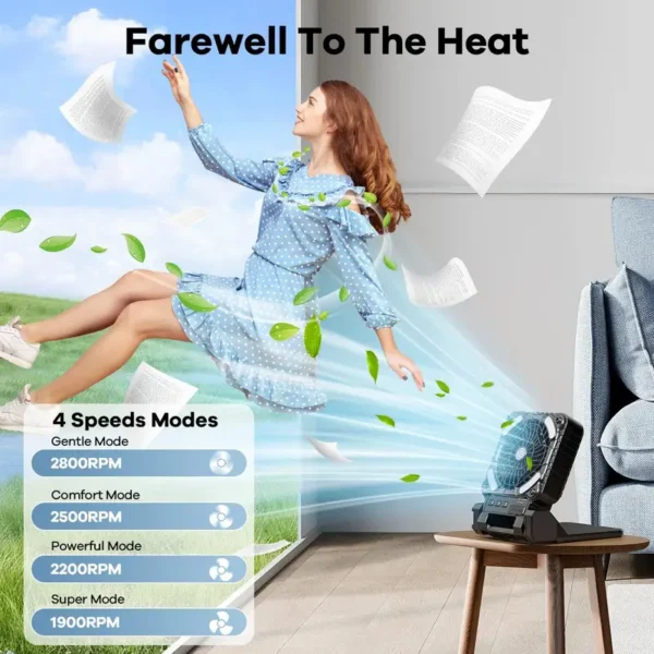 Table Fan, 10400mAh, Portable, Solar, 2-in-1 - view 3