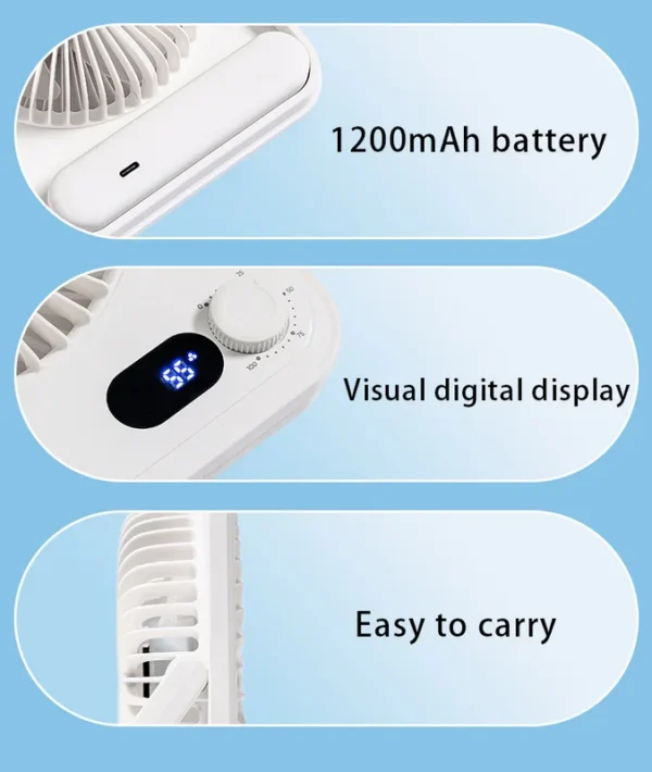 Table Fan, Portable, Plastic, USB, 1200mAh - view 3